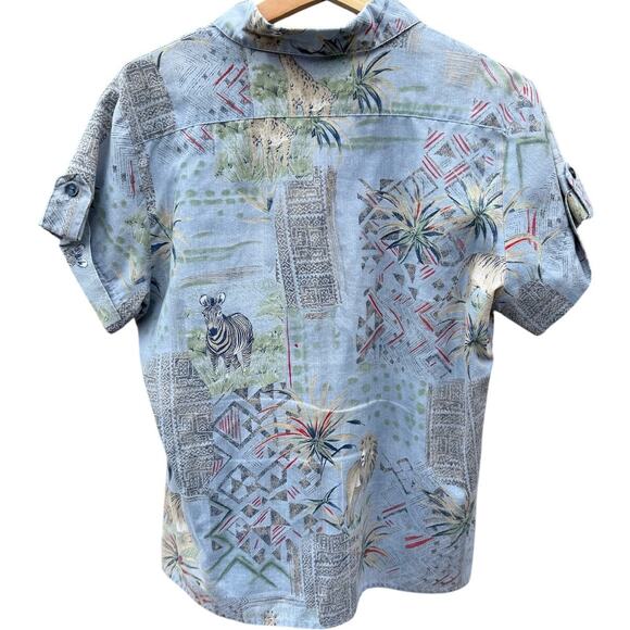 Vintage Paradise Bay Safari lions, Tigers, Zebra Button up blouse shirt Size Med - Picture 2 of 6
